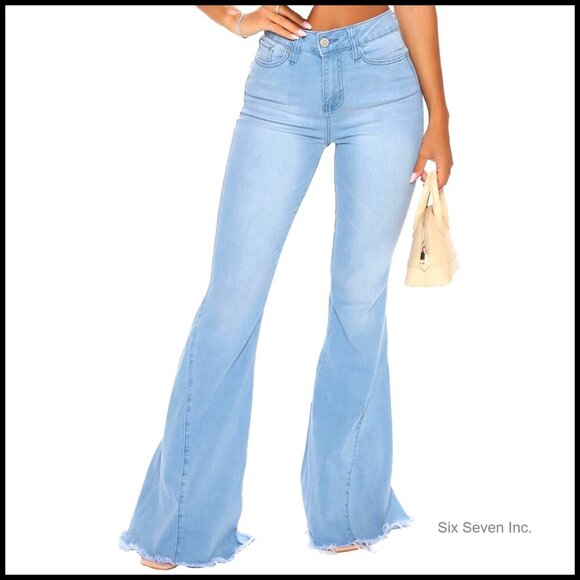 Denim - Mid Rise Flare Jeans Bell Bottom Denim Pants Y2K Retro Chic Casual